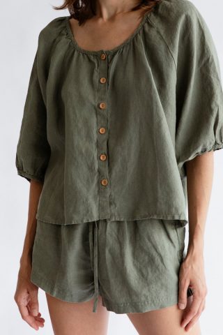 Moss living linen button up blouse