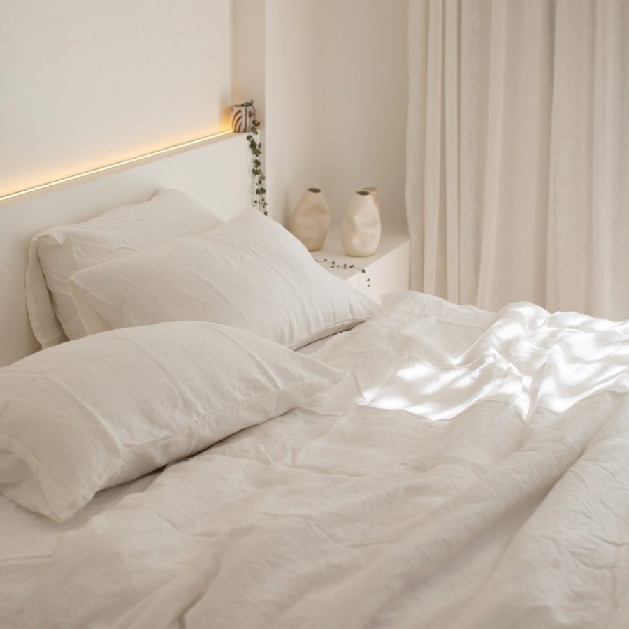 Moss living linen pillowcase set In sundae white