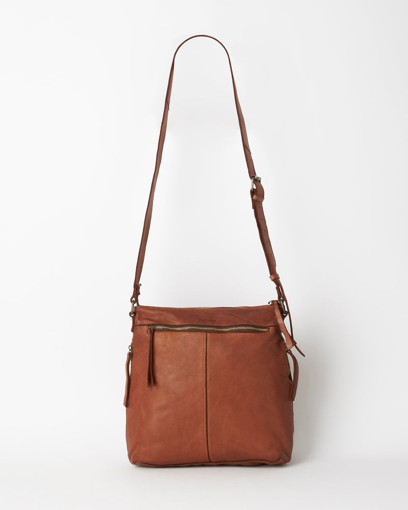 juju & co perforated slouchy bag in cognac back view