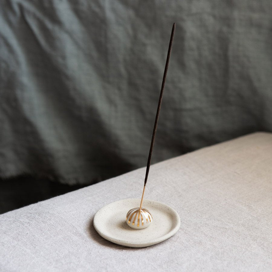 kim wallace ceramics incense holder gold lines