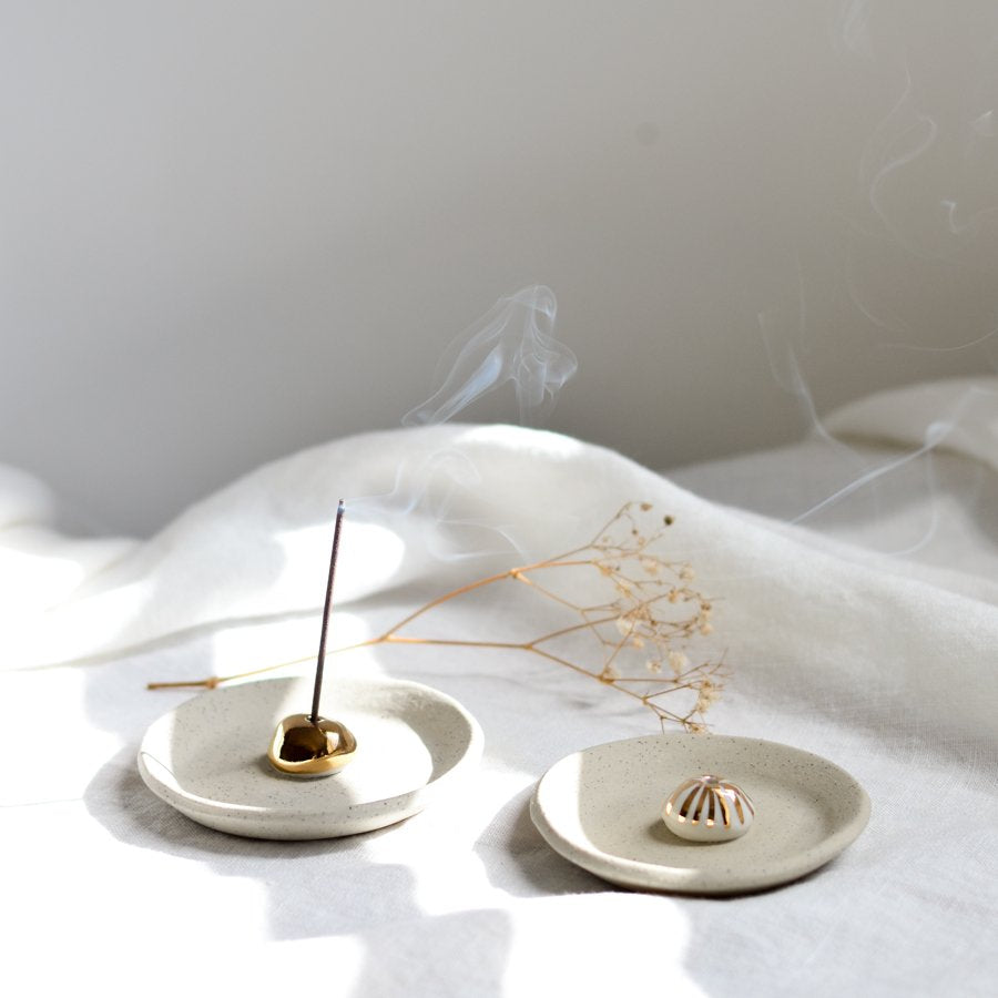kim wallace ceramics incense holder gold lines