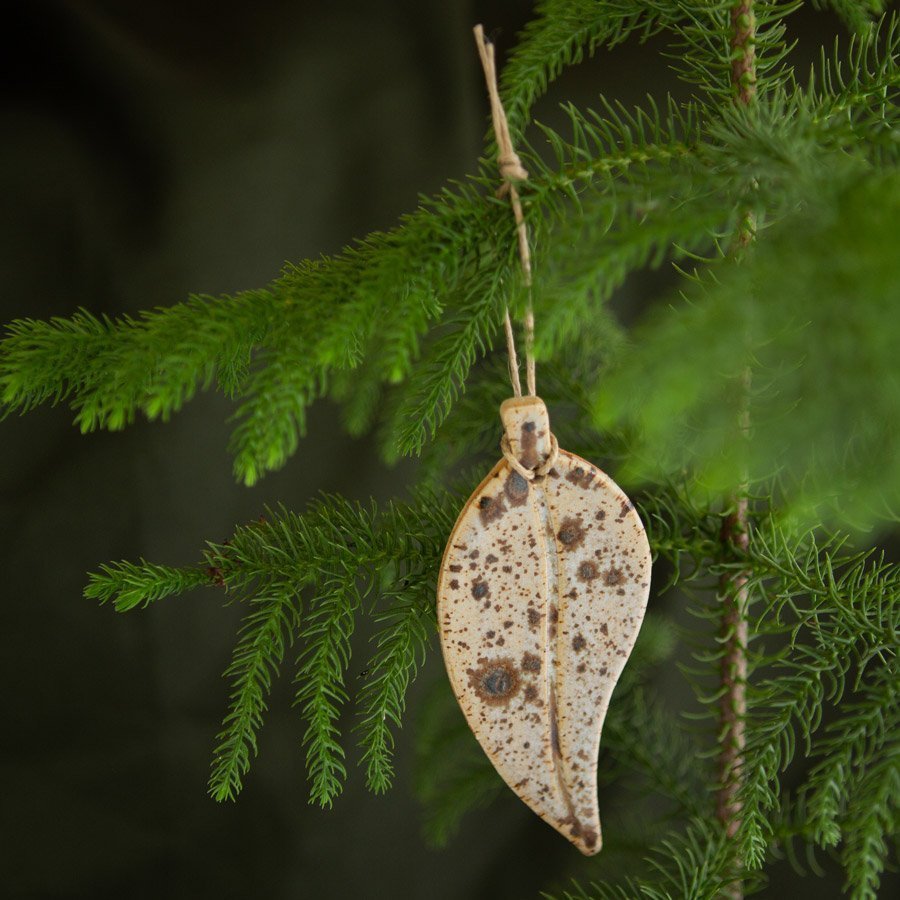 kim wallace ceramics eucalyptus leaf ornament spotted gum in tree