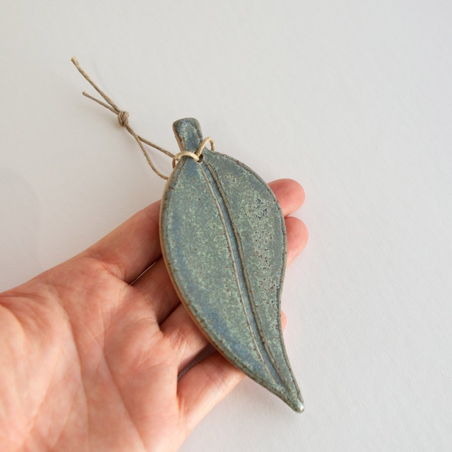 kim wallace ceramics eucalyptus leaf ornament bluegum