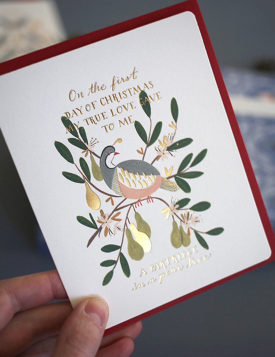 bespoke letterpress on the first day of christmas card