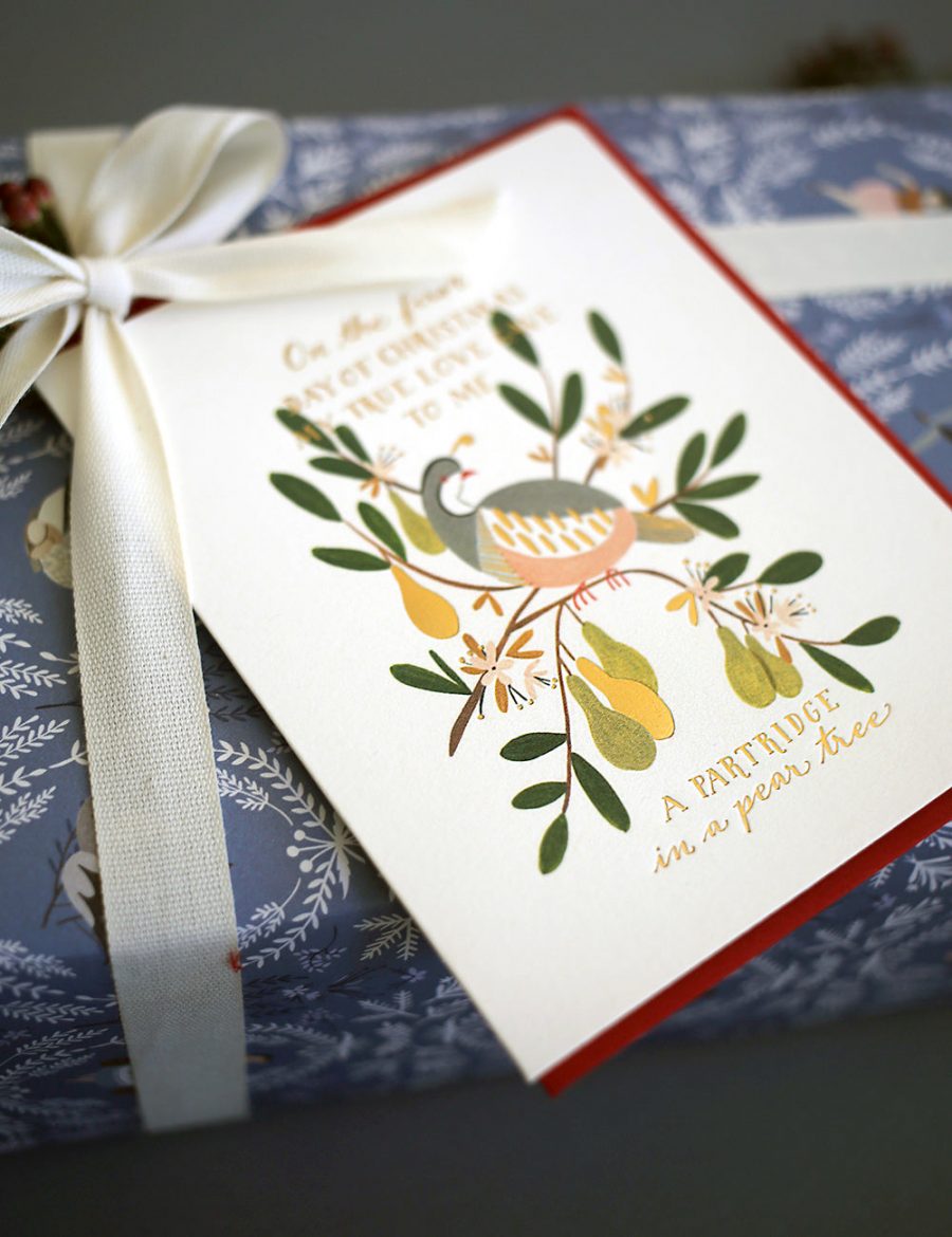 bespoke letterpress on the first day of christmas card