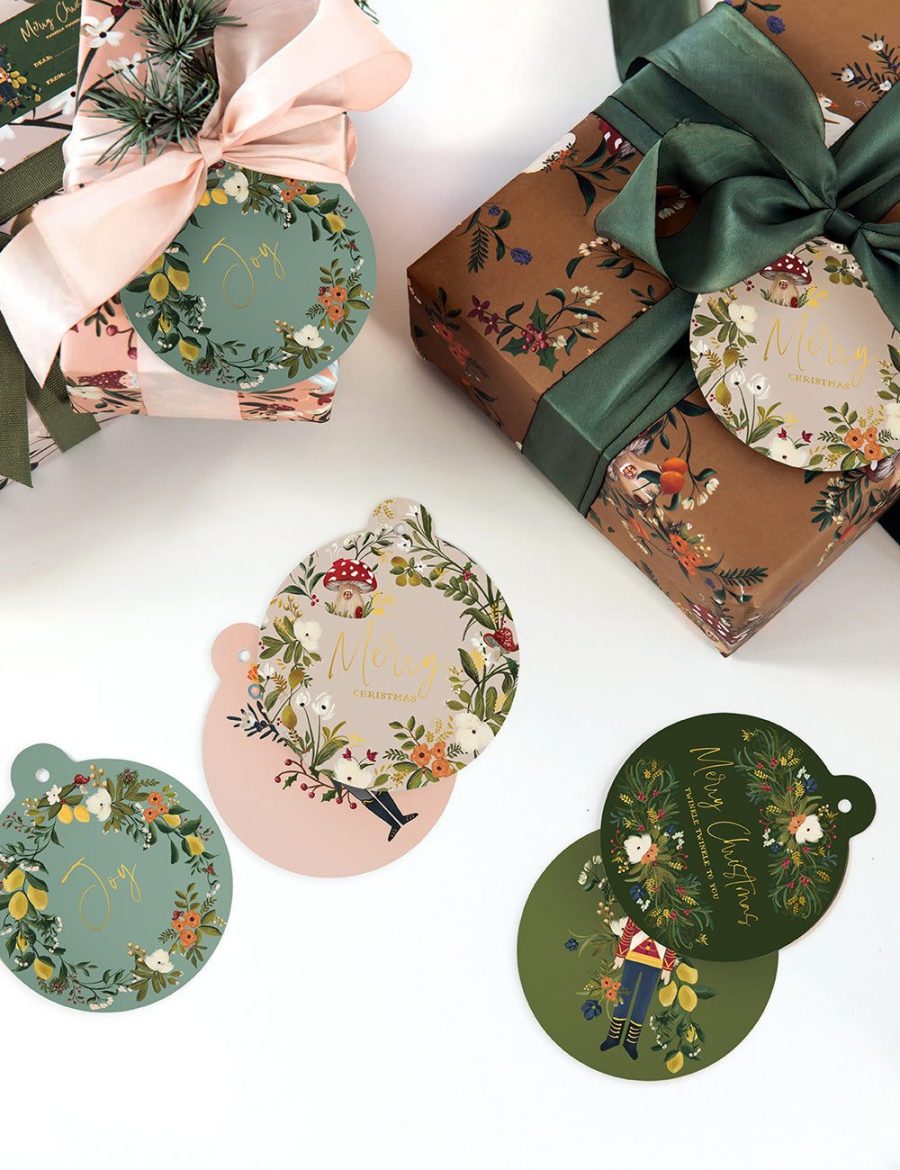 bespoke letterpress 12 pack gift tags Christmas nutcracker bauble