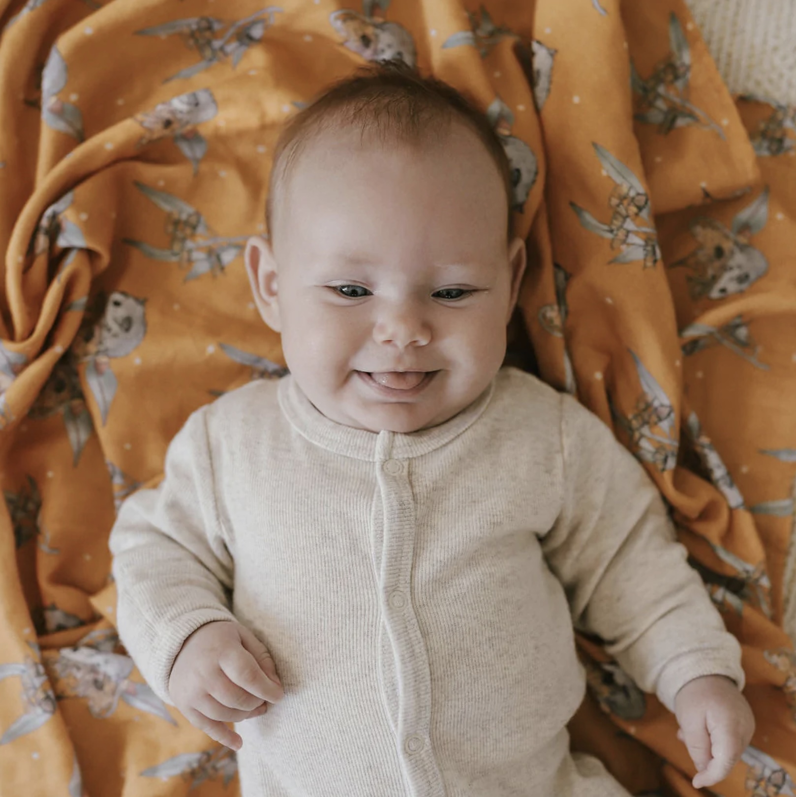 Organic Baby Swaddle Blanket / Possum & Gumnut - Seventh Pocket