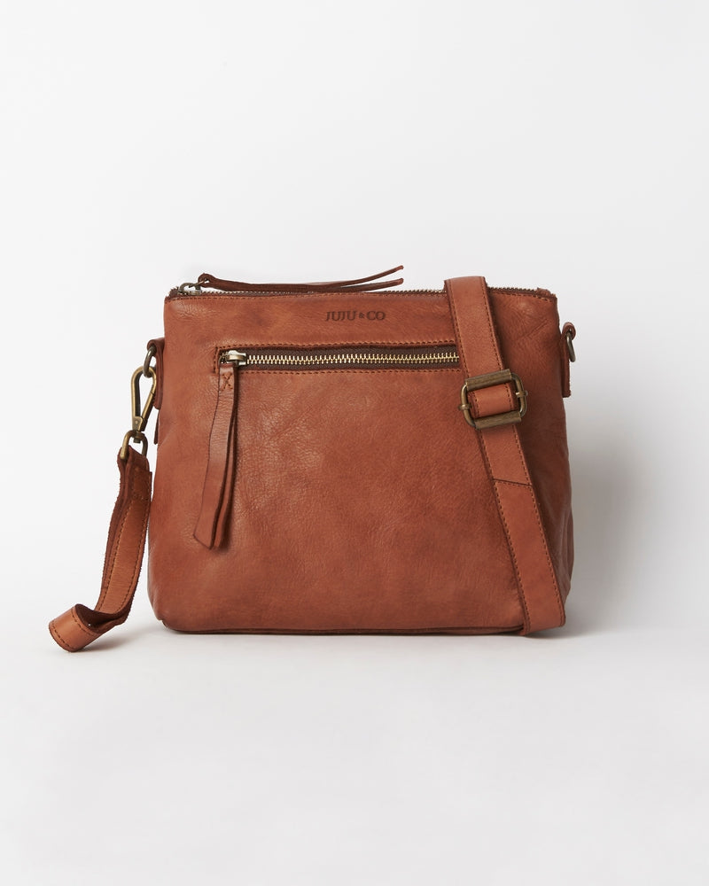 juju and co large essential pouch leather bag in cognac