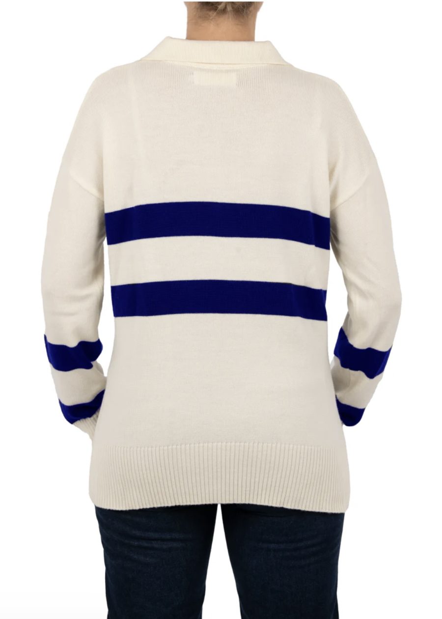 lady kate striped polo merino knit jumper in navy and white
