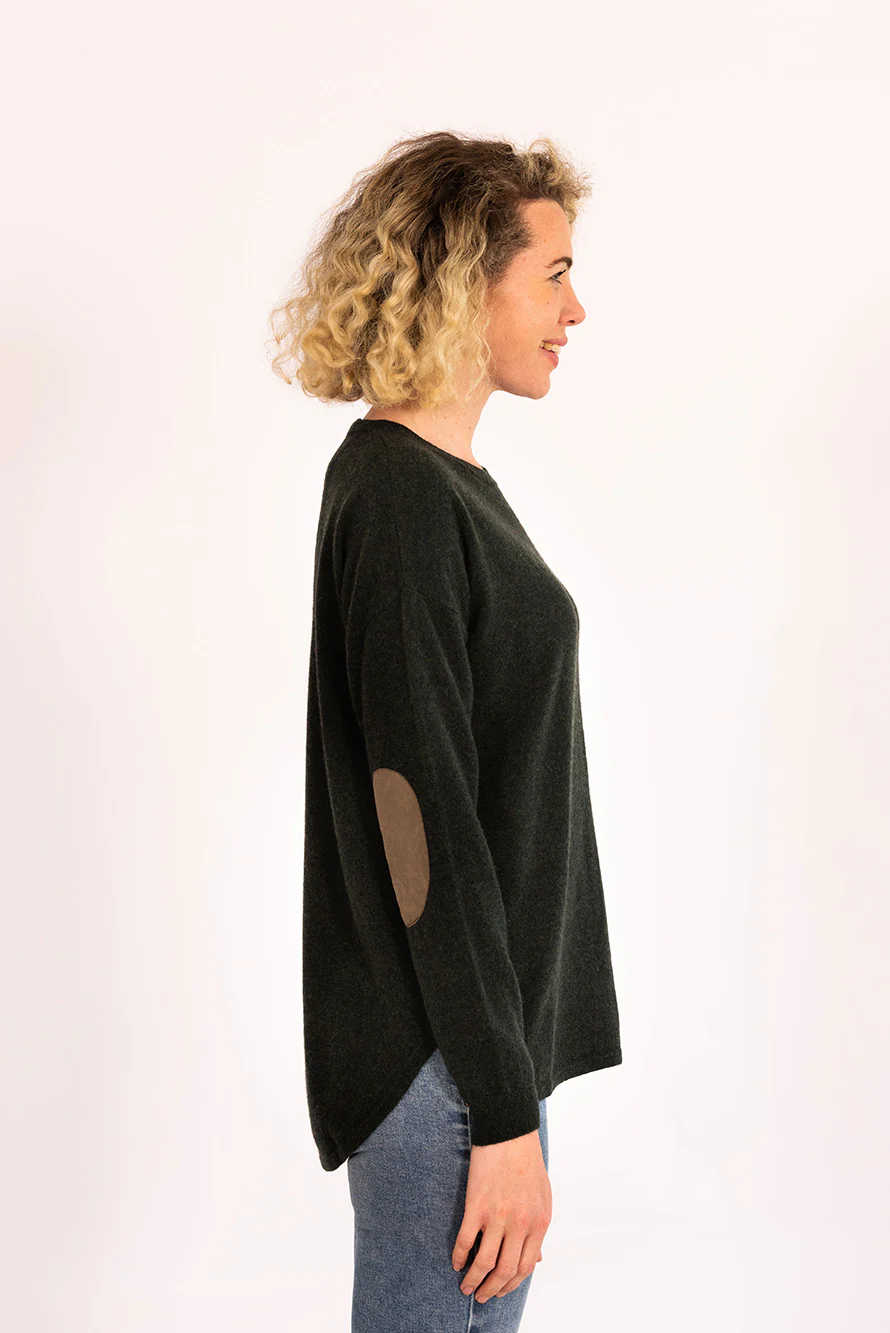 bow and arrow forest swing jumper with brown elbow patches