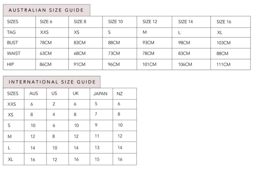 aryele the label size guide chart