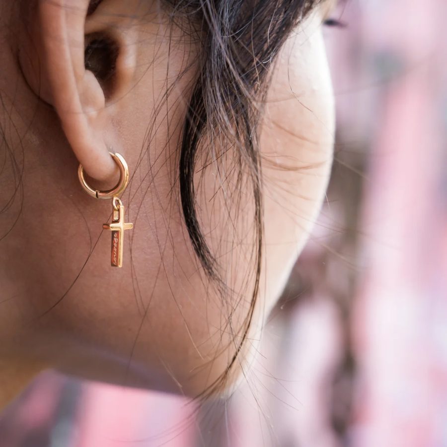 eden courageous cross earrings gold
