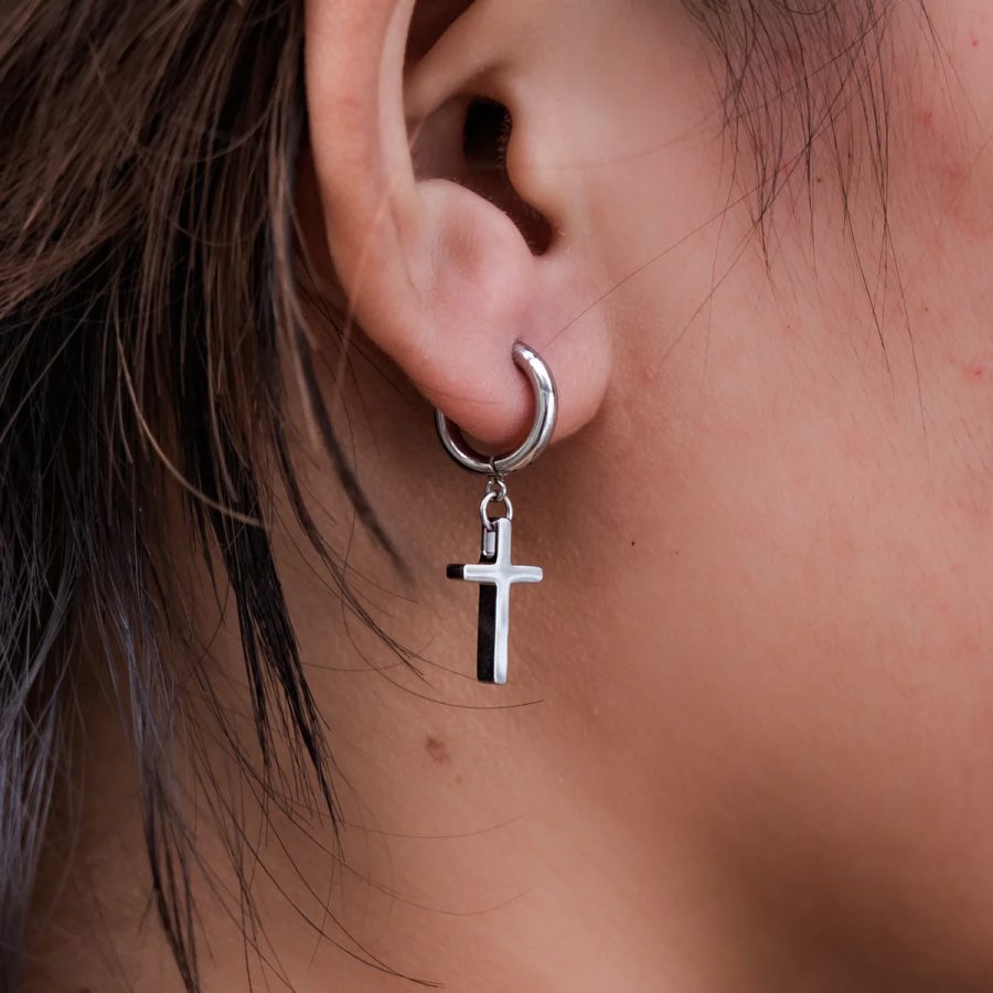 eden courageous cross earrings silver close