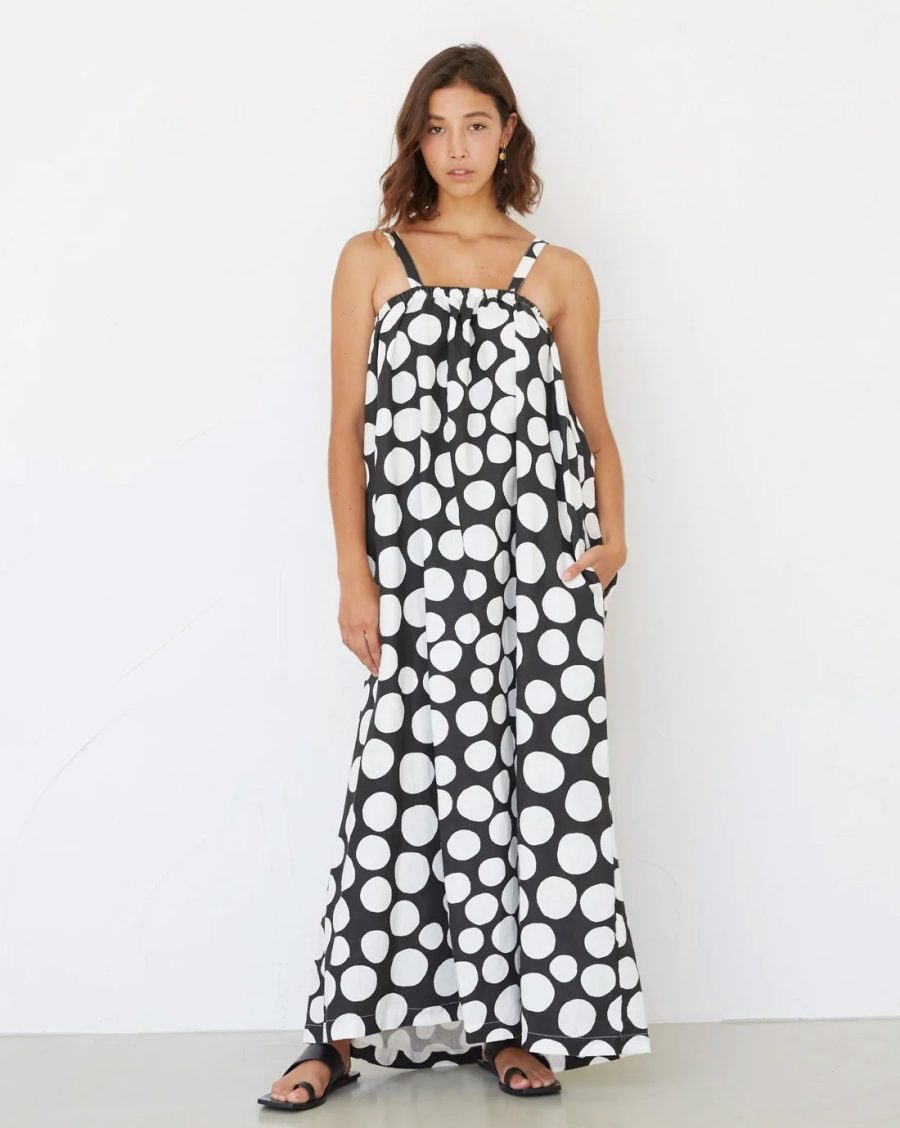 moss living jolie dress in black and white dots print