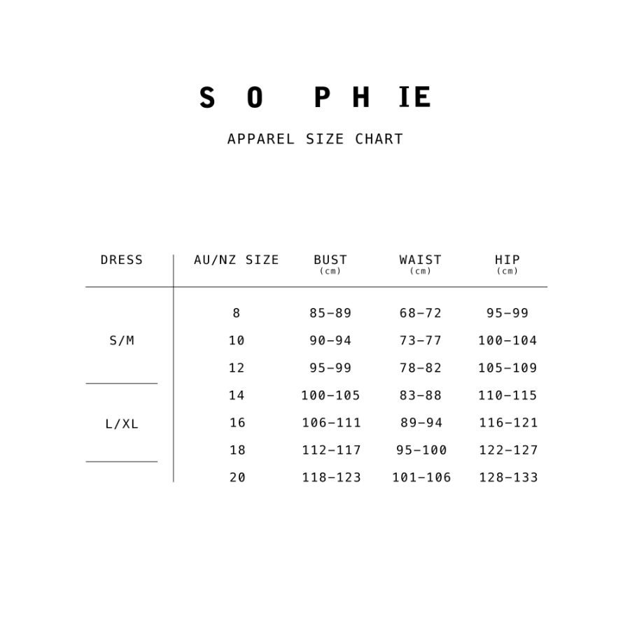 sophie size chart