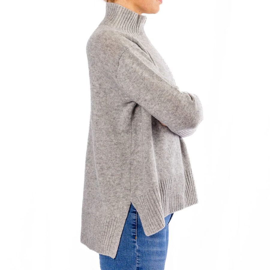 bow and arrow polo neck jumper in grey merino and cashmere